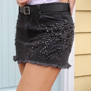 Free People : Black Denim Mini Skirt
